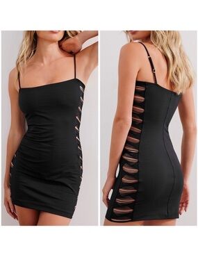 NWT VIX Paula Hermanny Black Fringe Mini Dress Solid Zoe Size S $248 Retail